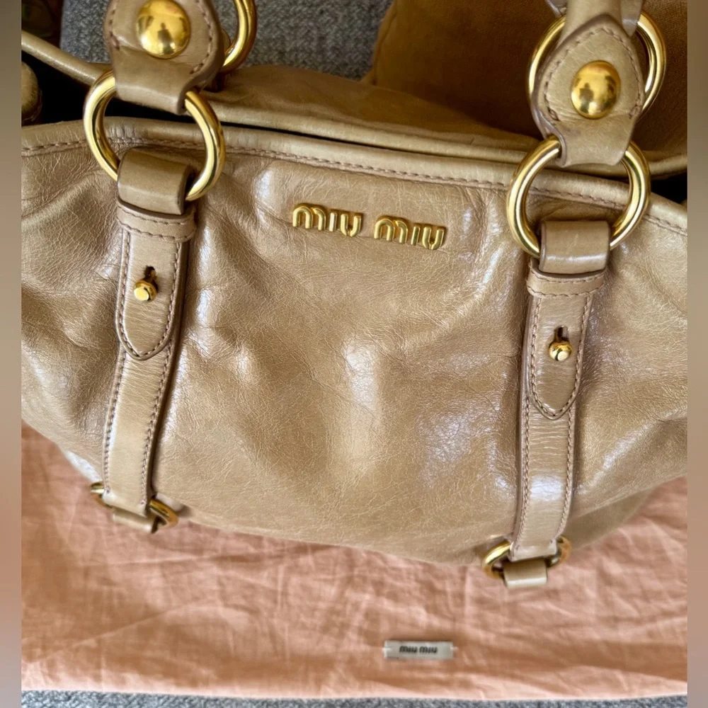 Miu Miu Vitello Lux Tan Leather Satchel with Gold Hardware - Picture 16 of 17
